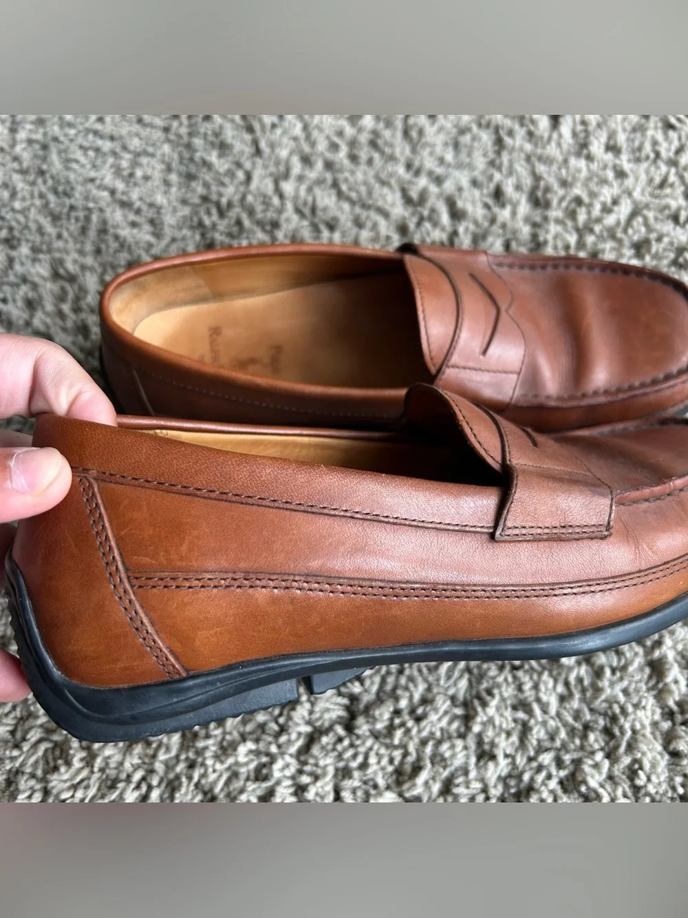 Polo Ralph Lauren Brown Leather Penny Loafers Mens 8 D Slip-On Classic Moc-Toe